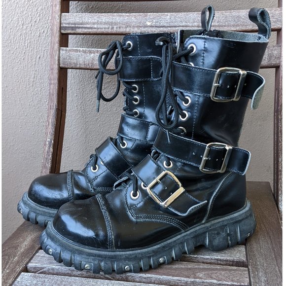 T.U.K Other - 💜T.U.K. Leather 3 -Strap Buckle Combat Boots